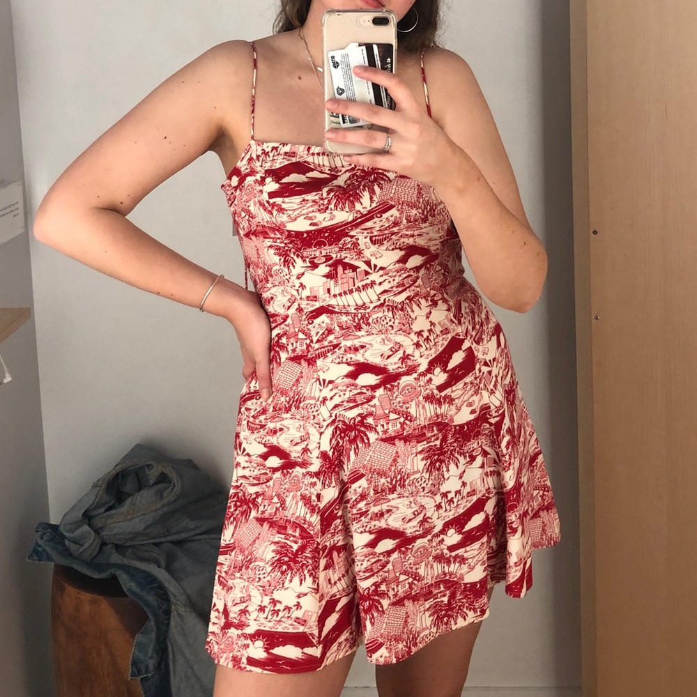 Reformation Sarah Mini Dress - Red with subtle Los Angeles / LA print